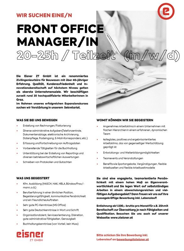 Assistenz der Geschäftsleitung Vollzeit (40h) zum sofortigen Eintritt (m/w/d)