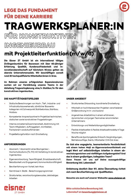 Tragwerksplaner/-in für konstruktiven Ingenieurbau (m/w/d) 1