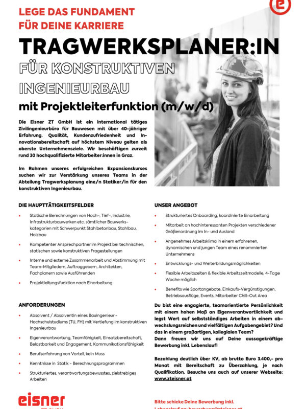 Tragwerksplaner/-in für konstruktiven Ingenieurbau (m/w/d)